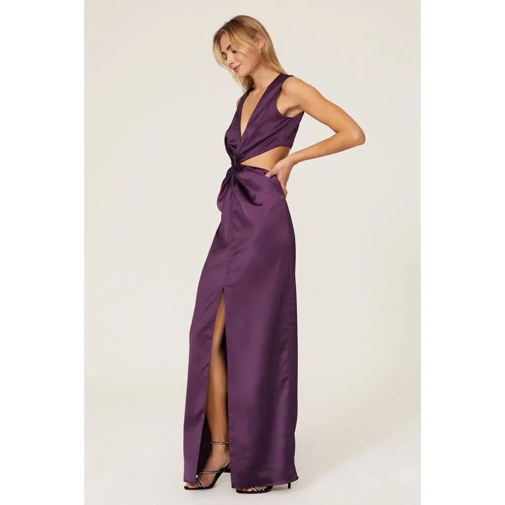 One 33 Social Women's Purple Sleeveless Cutout Satin Column Gown Maxi Dress Sz 6